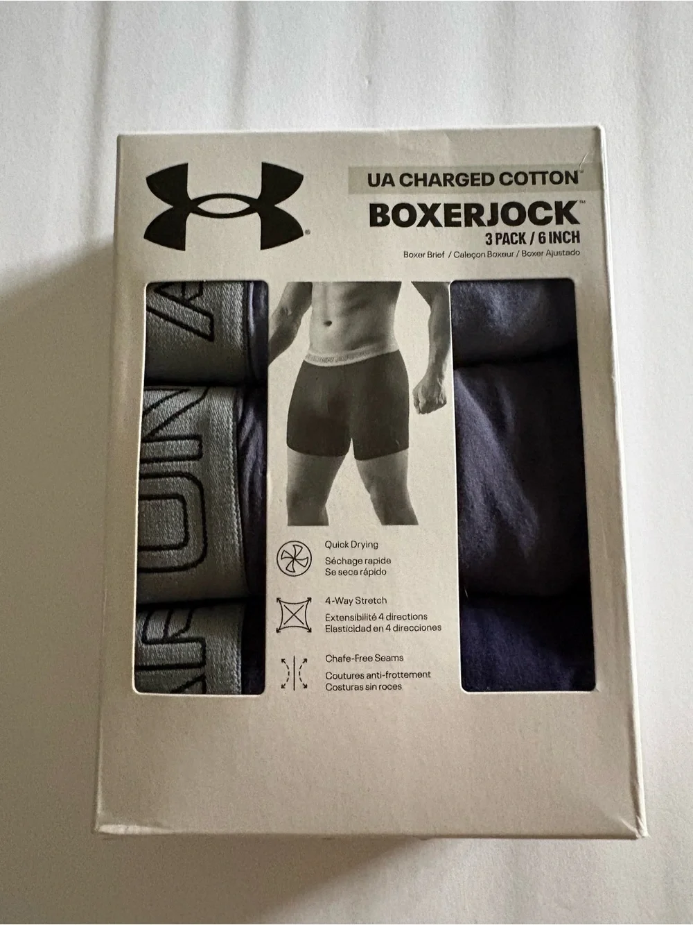 New in box Under Armour Boxerjock 3-Pack - Gray, Black, Navy 4XL